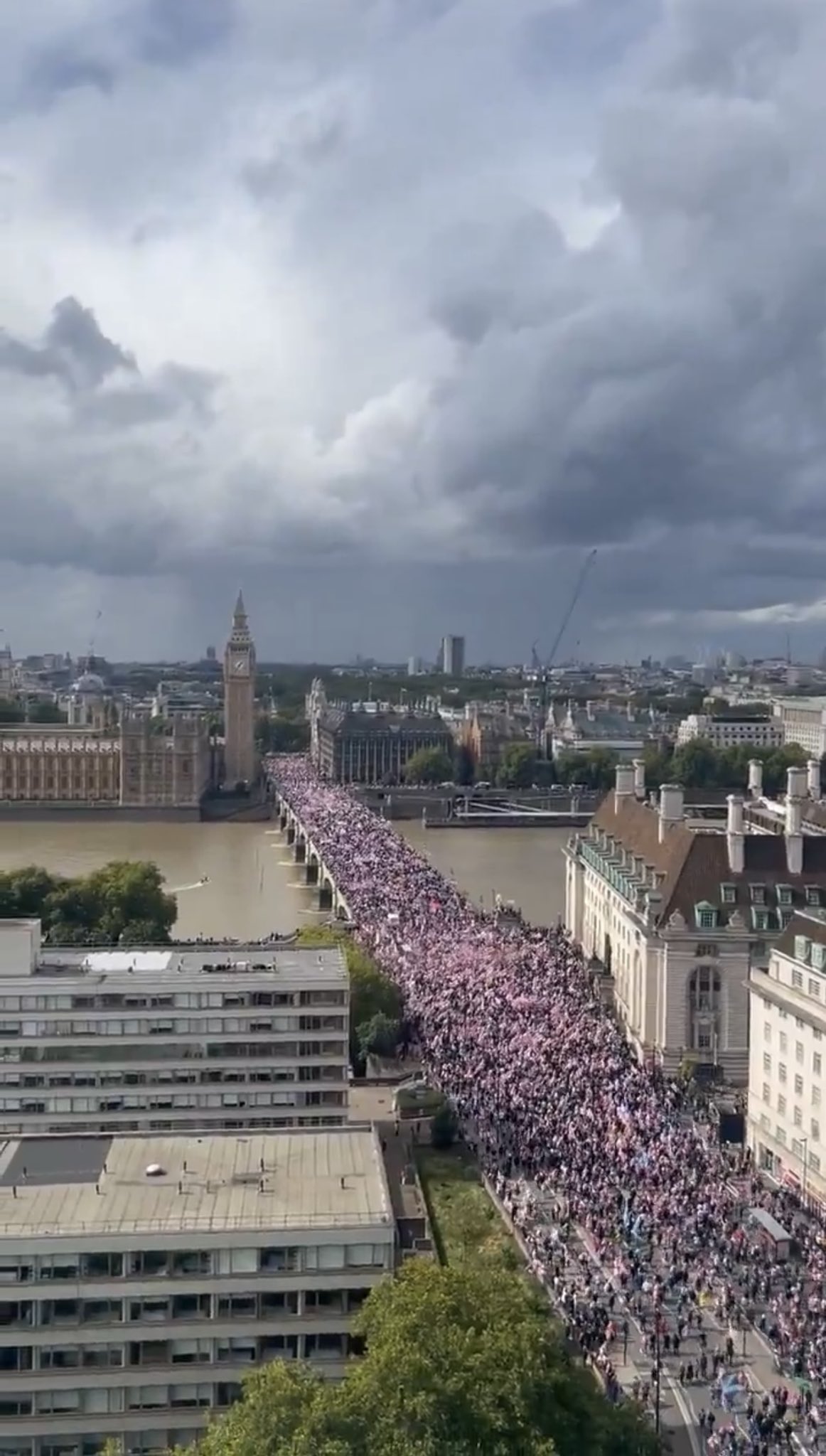 Another vantage point of the 13 September 2025 London protest showing dense crowds